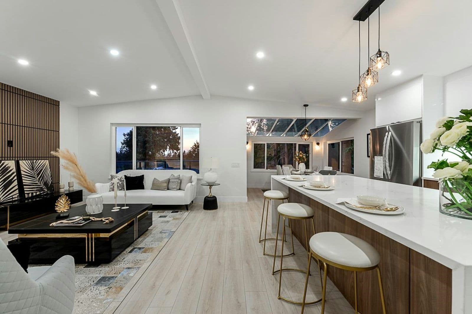 Luxury staged open-plan living and kitchen by Glara Staging